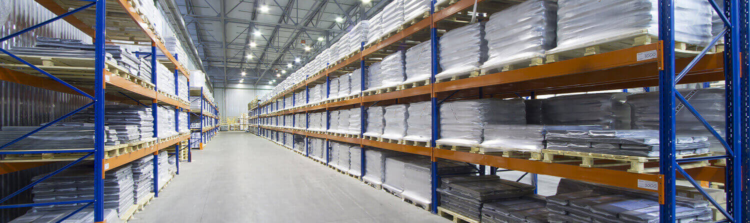 Long warehouse aisle