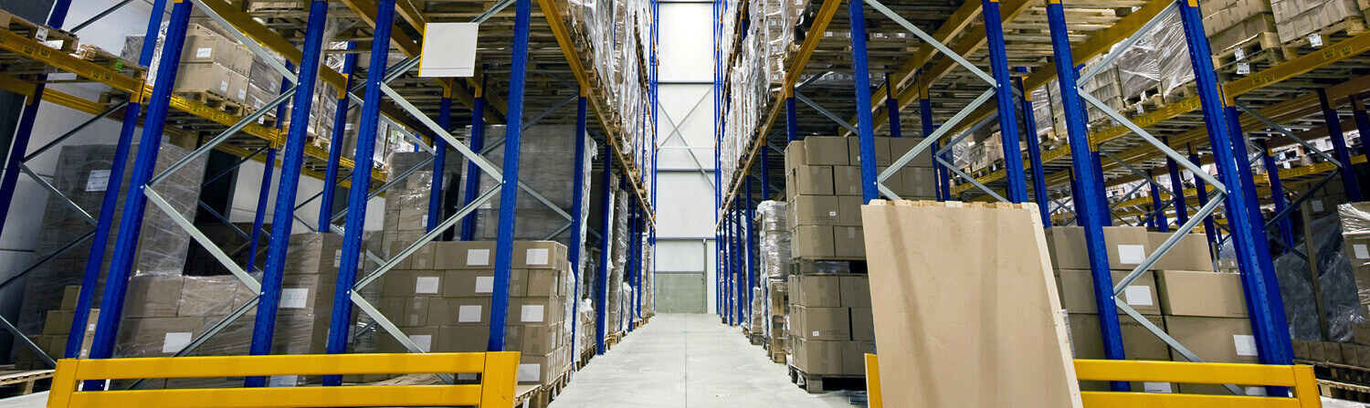 Narrow warehouse aisle