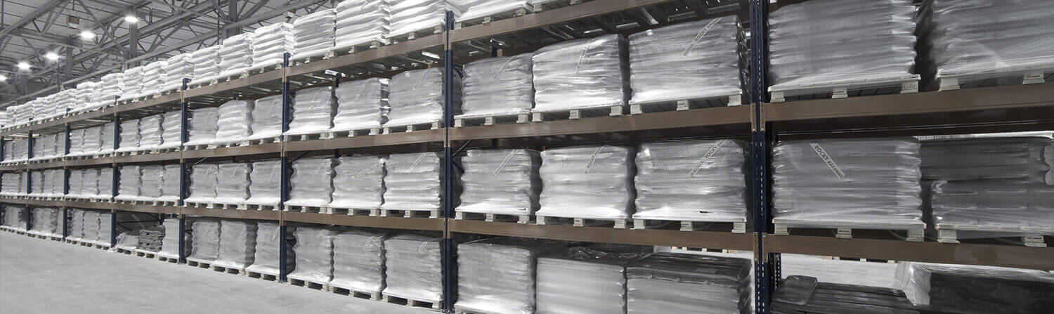 Background image of bags on warehouse shelves