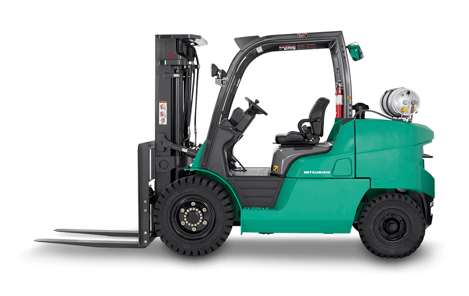 Side view of Mitsubishi IC pneumatic tire forklift